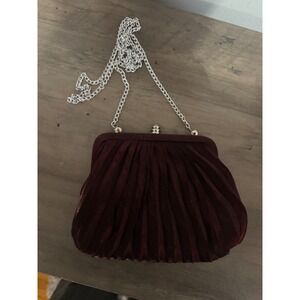 Sasha pleated satin evening clutch bag burgundy